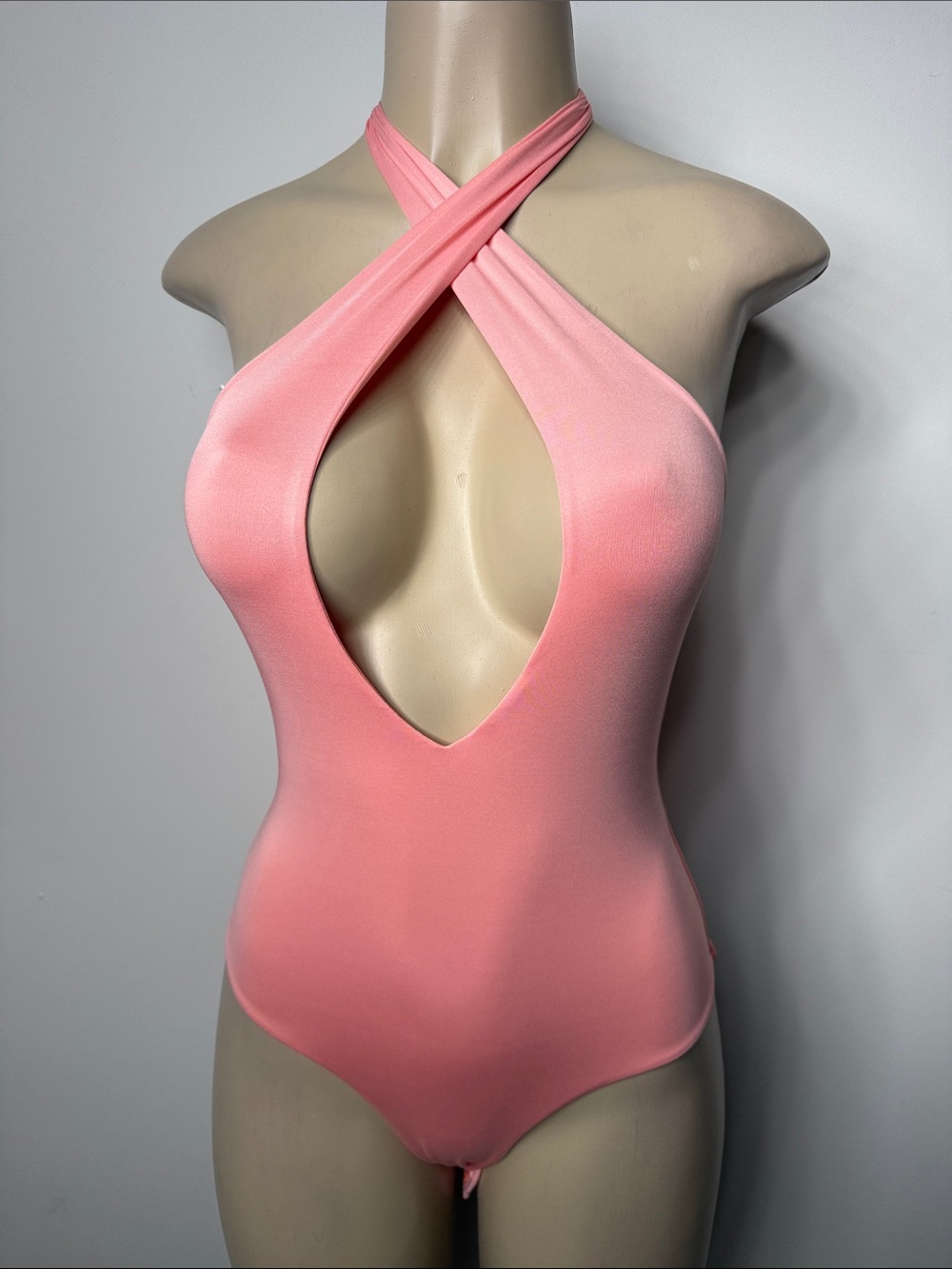 Oh Polly Pink Cross Halter Bodysuit